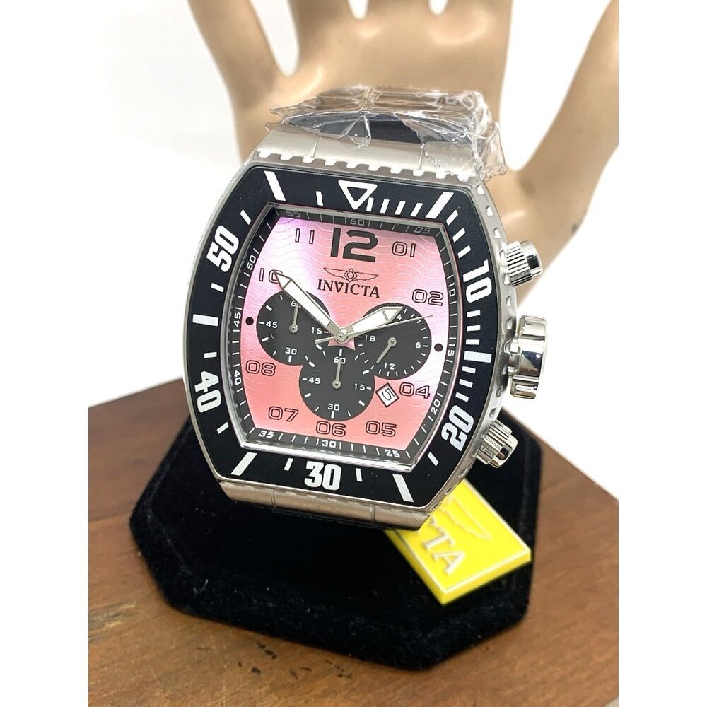Invicta Men's Watch 47286 Pro Diver Pink Dial Quartz Black Rubber Strap 51mm
